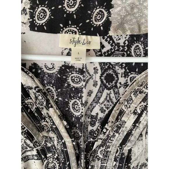 Style & Co Patchwork Paisley Maxi Dress Large Black Tan Stretch Boho - Picture 6 of 10